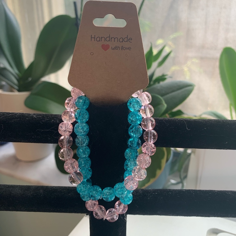 2 Glass Crackle Bead Bracelet Set